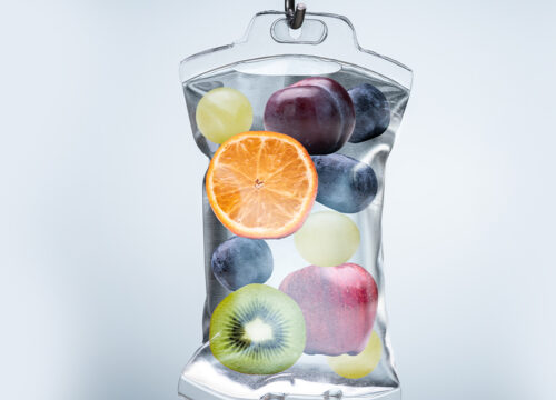 IV Infusion bag with fruits inside